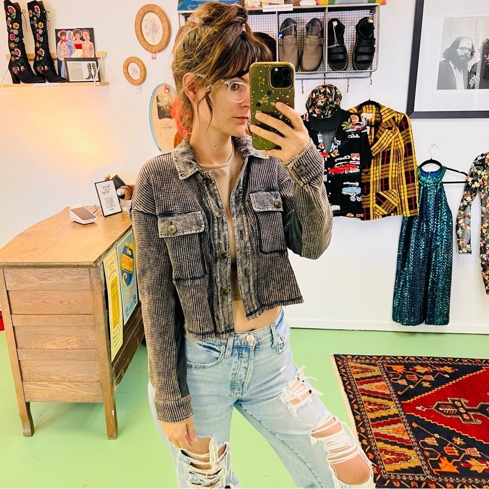 Sold Mystree Boho Western Waffle Knit Textures Bleached Cropped Jacket Small